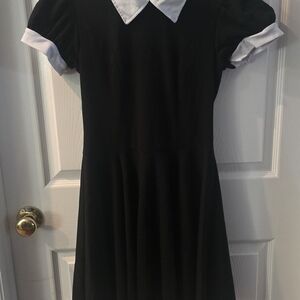 Charming "WEDNESDAY" Black Formal Adult Woman's Dress with White Trim